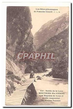 Imagen del vendedor de Valle de la Loue Carte Postale Ancienne Mouthier Haute Pierre Les rapides de Loue et partie suspendue du sentier fournie a la venta por CPAPHIL