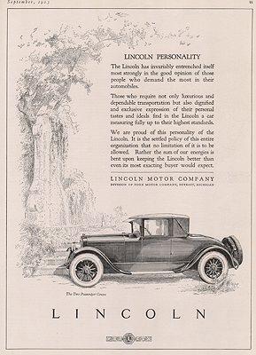 ORIG VINTAGE MAGAZINE AD/ 1923 LINCOLN CAR AD