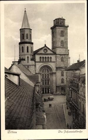 Bild des Verkufers fr Ansichtskarte / Postkarte Zittau in der Oberlausitz, Johanniskirche, Auenansicht, zwei Trme zum Verkauf von akpool GmbH