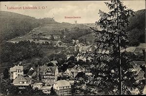 Bild des Verkufers fr Ansichtskarte / Postkarte Lindenfels im Odenwald Hessen, Teilansicht vom Ort, Bismarckwarte, Wald zum Verkauf von akpool GmbH