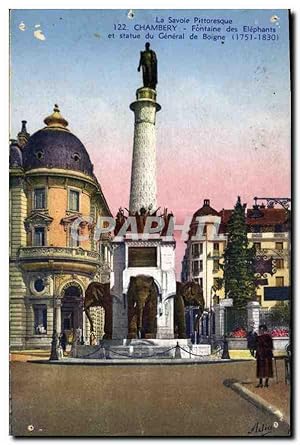 Bild des Verkufers fr Carte Postale Ancienne La Savoie Pittoresque Chambery Fontaine des Elephants et Statue du Gnral de Boigne zum Verkauf von CPAPHIL