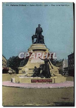 Carte Postale Ancienne Valence (Drome) Statue d'Emîle Augier Place de la Republique