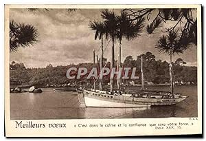 Image du vendeur pour Carte Postale Ancienne Meilleurs Voeux c'est dans le Calme et la Confiance que sera Votre Force Bateau mis en vente par CPAPHIL