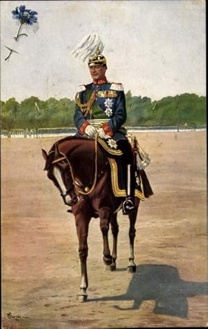 Künstler Ansichtskarte / Postkarte Starcke, König Friedrich August III. von Sachsen, Pferd, Kornb...