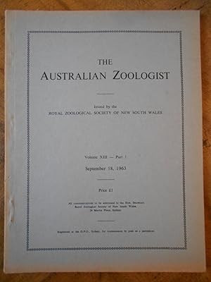 Seller image for THE AUSTRALIAN ZOOLOGIST: Volume XIII-Part I: September 18, 1963 for sale by Uncle Peter's Books