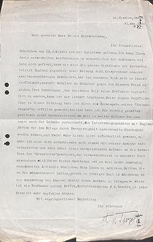 Masch. Brief mit eigenh. U. "A. v. Tirpitz".