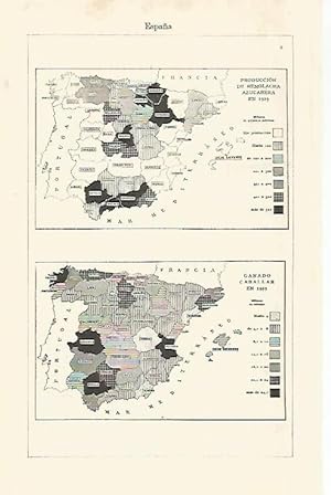 Seller image for LAMINA ESPASA 29176: Mapa de Espaa de produccion de remolacha y ganado caballar en 1929 for sale by EL BOLETIN