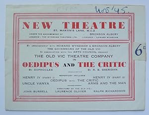 The Old Vic Company in Oedipus by Sophocles and The Critic by R.B.Sheridan. Programme. New Theatr...