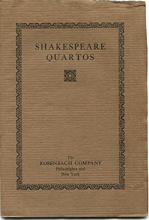 SHAKESPEARE QUARTOS: For Sale by The Rosenbach Company