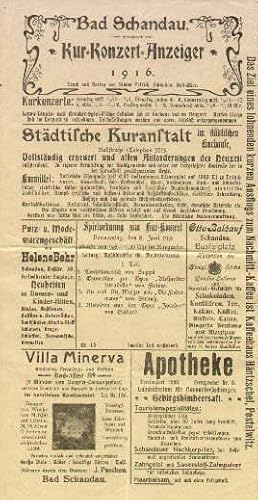 Kur-Konzert-Anzeiger 8.Juni 1916. Doppelseitig bedrucktes Blatt, in der Mitte jeweils die Spielor...