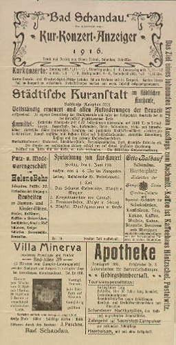 Kur-Konzert-Anzeiger 9.Juni 1916. Doppelseitig bedrucktes Blatt, in der Mitte jeweils die Spielor...