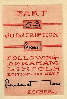 Imagen del vendedor de Following Abraham Lincoln. Part 53. First edition with signed original etchings. a la venta por Wittenborn Art Books