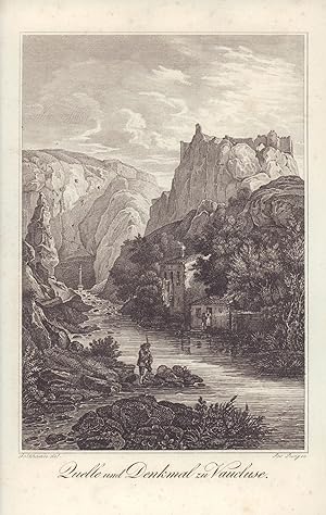 Seller image for Quelle und Denkmal zu Vancluse. Kupferstich von 1834 nach Goldhann Feinpapier, mech. geschöpft, Blattgrösse: 11,5 x 17,5 cm, for sale by ANTIQUARIAT Franke BRUDDENBOOKS