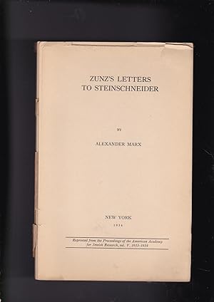 Seller image for Zunz's Letters to Steinschneider for sale by Meir Turner
