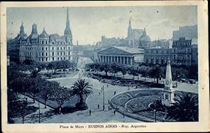 Ansichtskarte / Postkarte Buenos Aires Argentinien, Plaza de Mayo, Denkmal, Häuser