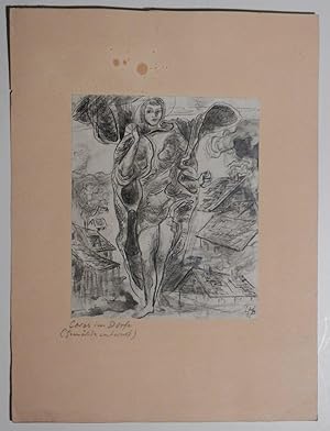 Ceres im Dorfe (Gemäldeentwurf). Stellenweise gouachierte original Tuschezeichnung. Unten rechts ...