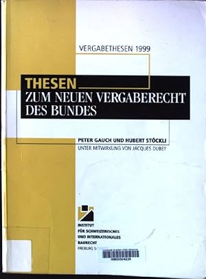 Imagen del vendedor de Thesen (Vergabethesen) 1999: Zum neuen Vergaberecht des Bundes a la venta por books4less (Versandantiquariat Petra Gros GmbH & Co. KG)