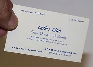 Lark's Club. Fine food - Cocktails [business card]