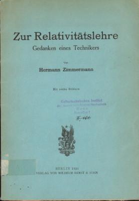 Seller image for Zur Relativittslehre. Gedanken eines Technikers. for sale by Antiquariat Jenischek