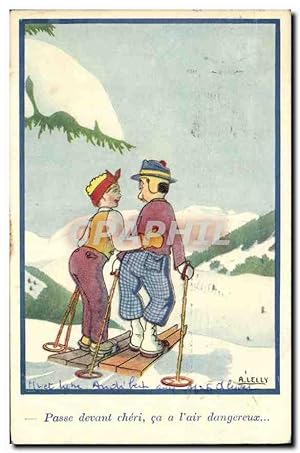 Bild des Verkufers fr Carte Postale Ancienne Passe devant cheri ca a l'air dangeroux Ski zum Verkauf von CPAPHIL