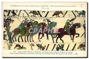 Seller image for Carte Postale Ancienne Tapisserie de la Reine Mathilde Bayeux Guy conduit Harold a Beaurin tous deux sont a cheval l'oi for sale by CPAPHIL