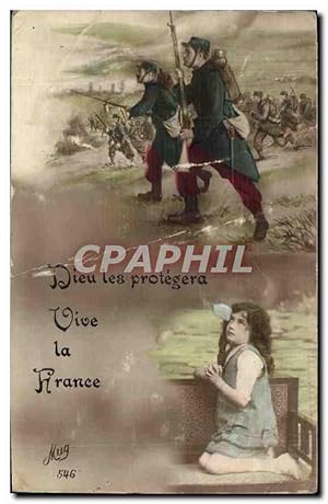 Bild des Verkufers fr Carte Postale Ancienne Dieu les protegera Vive la France Enfant zum Verkauf von CPAPHIL