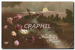 Image du vendeur pour Carte Postale Ancienne Heureuses Pques Fleurs Papillon mis en vente par CPAPHIL