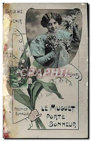 Bild des Verkufers fr Carte Postale Ancienne Pour la Vie Sevenir Premier Bonheur le Muguet Porte Bonheur Femme zum Verkauf von CPAPHIL