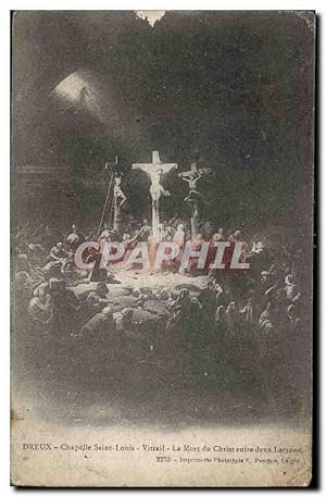 Bild des Verkufers fr Carte Postale Ancienne Dreux Chapelle Saint Louis Vitrail La Mort du Christ entre deux Larrons zum Verkauf von CPAPHIL