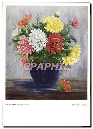 Bild des Verkufers fr Carte Postale Moderne Fleurs dans un vase bleu d'apres un original peint sans mains de Daisy zum Verkauf von CPAPHIL
