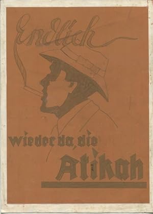 Original Entwurf Grafik für Werbung der Zigarette Atikah. "Endlich wieder da, die Atikah"