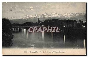 Image du vendeur pour Carte Postale Ancienne Grenoble vue de Nuit sur la Ville et les Alpes mis en vente par CPAPHIL