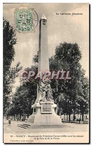 Imagen del vendedor de Carte Postale Ancienne Nancy Monument du President Carnot avec les statues de la Plaix et de la Force a la venta por CPAPHIL