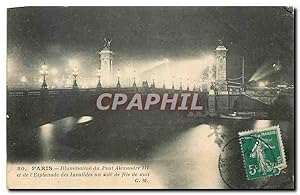 Image du vendeur pour Carte Postale Ancienne Paris Illumination du Pont Alexandre II et de l'Esplanade des Invalides un soir de fte de nuit mis en vente par CPAPHIL