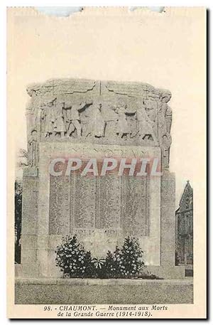 Seller image for Carte Postale Ancienne Chaumont Monument aux Morts de la Grande Guerre 1914-1918 for sale by CPAPHIL