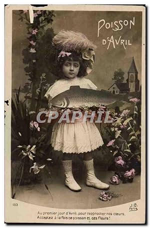 Fantaisie Carte Postale Ancienne Joyeuses Pâques poisson enfant 1er avril