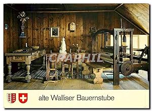 Carte Postale Moderne Alte Walliser Bauernstube mit Webstuhl und Spinnrad