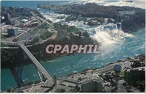 Carte Postale Ancienne Niagara Falls Canada vue aérienne des chutes and americaines et le Pont In...