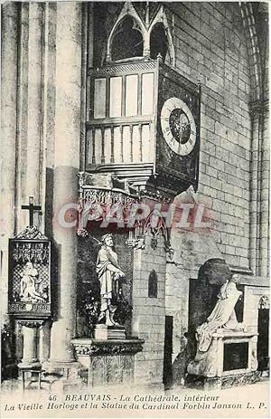 Carte Postale Ancienne Beauvais La Cathédrale intérieur La Vieille Horloge et la Statue du Cardin...