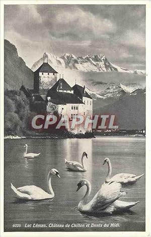 Imagen del vendedor de Carte Postale Ancienne LAC LEMAN-Chteau de Chillon et Denis du Midi Cygnes a la venta por CPAPHIL