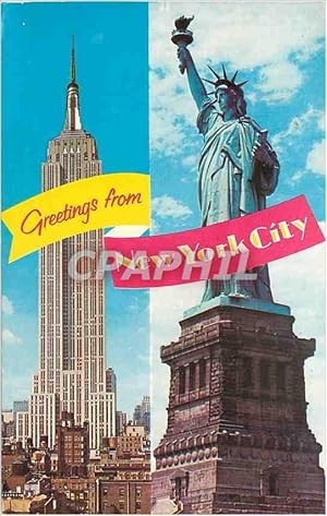 Seller image for Carte Postale Moderne New York City Right Statue of Liberty Liberty island in New York Harbor Left Empire State Buildi for sale by CPAPHIL