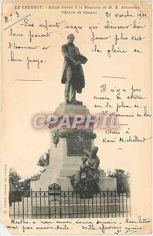 Bild des Verkufers fr Carte Postale Ancienne Le Creusot Statue elevee a la memoire de M E Scheider Oeuvre de Chapu zum Verkauf von CPAPHIL