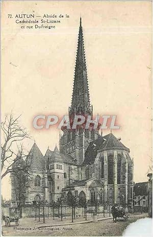 Carte Postale Ancienne Autun Abside de la Cathédrale St Lazare et rue Dufraigne