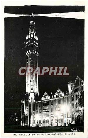 Image du vendeur pour Carte Postale Ancienne Lille - le Beffroi et l'htel de ville la nuit mis en vente par CPAPHIL