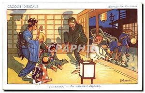 Croquis D'Escale-Fantaisie- Japan-Japon-Nagasaki Au restaurant Japonaise- Messagerie Maritimes -C...