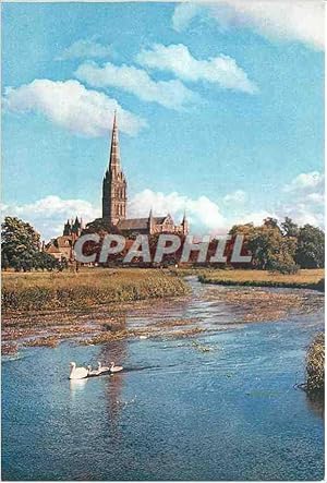 Carte Postale Moderne Salisbury Cathédrale from the River Avon