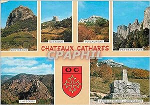 Image du vendeur pour Carte Postale Moderne Chteaux Cathares Montsegur Queribus Puilaurens Peyrepertuse Mastours Croix cathare mis en vente par CPAPHIL