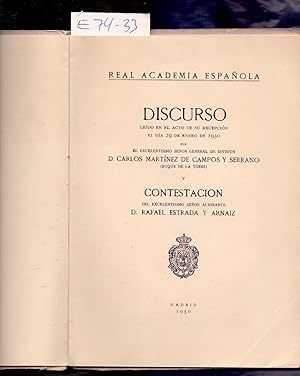 Image du vendeur pour MOVILIZACION DE LA PALABRA - DISCURSO LEIDO, 29 ENERO DE 1950, REAL ACADEMIA ESPAOLA mis en vente par Libreria 7 Soles