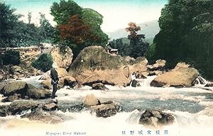 Vintage Japanese Postcard, A Fisherman on the Miyagano River, Hakone