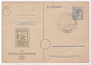 PK Ganzsache 48. Deutscher Philatelistentag 1947 Köln Stempel ungelaufen